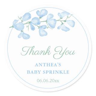 Elegant Blue Floral Baby Shower Thank You Favor Classic Round Sticker