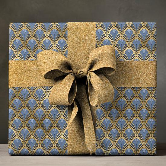 Elegant Blue Gold Art Deco Vintage Pattern
