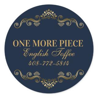 Elegant Blue & Gold Frame Classic Round Sticker