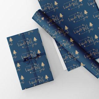 Elegant Blue Gold Merry Christmas Quote Gift  Sheets