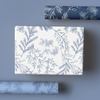 Elegant Blue Monochrome Rustic Winter Botanicals  Sheets