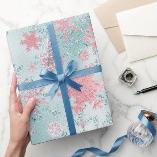 Elegant Blue Pink Christmas Snowflake Pattern