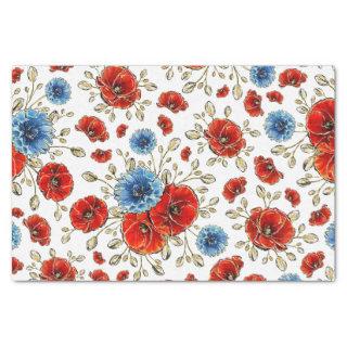 Elegant Blue, Red and Gold Remembrance Poppies Tissue Paper