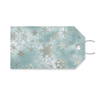 Elegant Blue Silver Christmas Snowflake Pattern Gift Tags