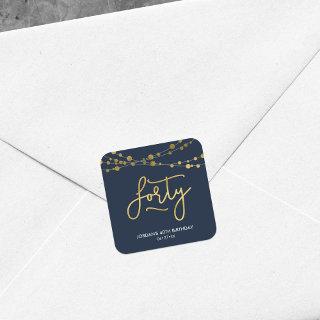 Elegant Blue Strings of Lights 40th Birthday Party Square Sticker
