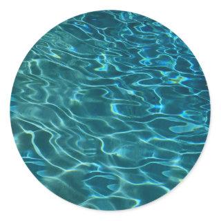 Elegant blue teal water pattern ocean lake waves classic round sticker