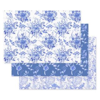 Elegant Blue White Chinoiserie Floral Porcelain  Sheets