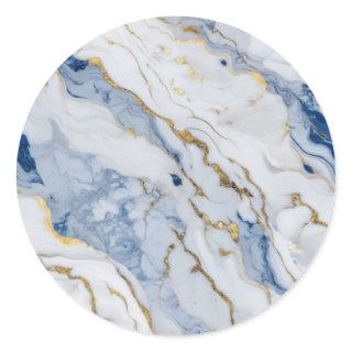 Elegant blue white gold marble granite pattern classic round sticker