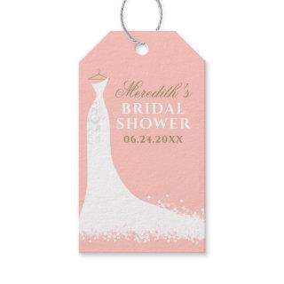 Elegant Blush and Gold Wedding Gown Bridal Shower Gift Tags