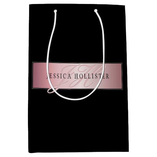 Elegant Blush Faux Rose Gold | Name & Initials Medium Gift Bag