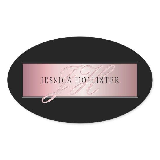 Elegant Blush Faux Rose Gold | Name & Initials Oval Sticker