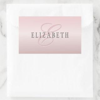 Elegant Blush Faux Rose Gold | Name & Monogram Rectangular Sticker