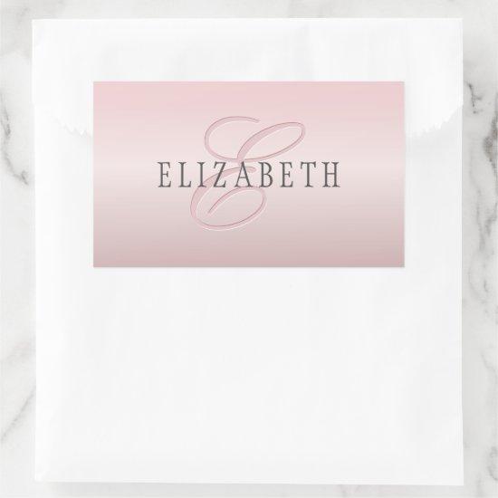 Elegant Blush Faux Rose Gold | Name & Monogram Rectangular Sticker