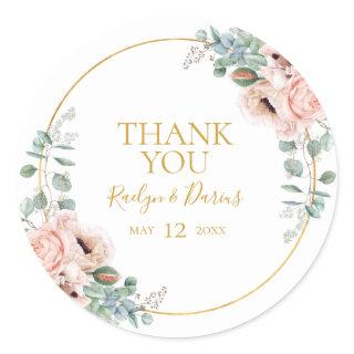 Elegant Blush Floral | Thank You Wedding Favor Classic Round Sticker