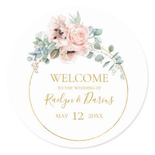 Elegant Blush Floral | Wedding Welcome Classic Round Sticker