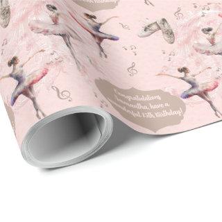 Elegant Blush Pink Silver Name Age Text Ballerina