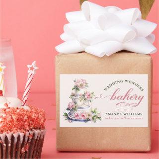 Elegant Blush Pink Watercolor Floral Cake Bakery Rectangular Sticker