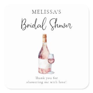 Elegant Blush Pink Wine Bridal Shower Favor Square Sticker