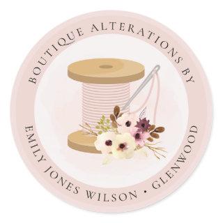 Elegant Blush Spool Needle Watercolor Flora Tailor Classic Round Sticker