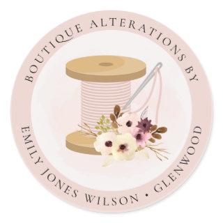 Elegant Blush Spool Needle Watercolor Flora Tailor Classic Round Sticker