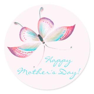 Elegant Bohemian Butterfly Happy Mother's Day Classic Round Sticker