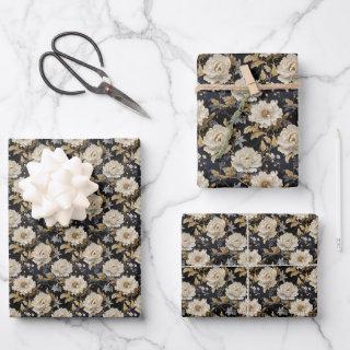 Elegant boho 3d roses peonies neutral earthy navy  sheets