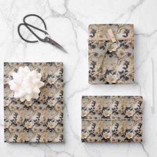 Elegant boho 3d roses peonies neutral earthy tones  sheets