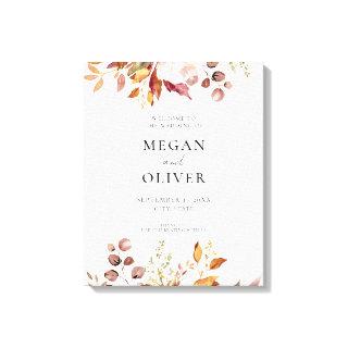 Elegant Boho Autumn Floral Wedding Welcome Canvas Print