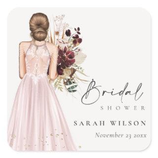 Elegant Boho Blush Wedding Gown Bridal Shower Square Sticker