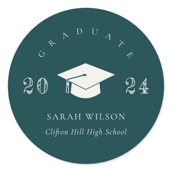 Elegant Bottle Green Minimal Simple Graduation Classic Round Sticker