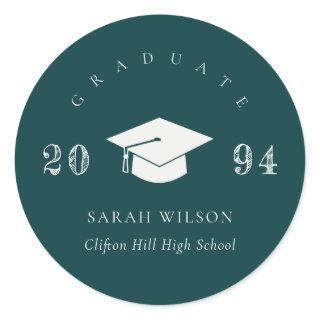 Elegant Bottle Green Minimal Simple Graduation Classic Round Sticker