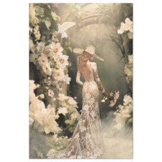 Elegant Bride Back Facing Floral Archway Portrait  Tissue Paper