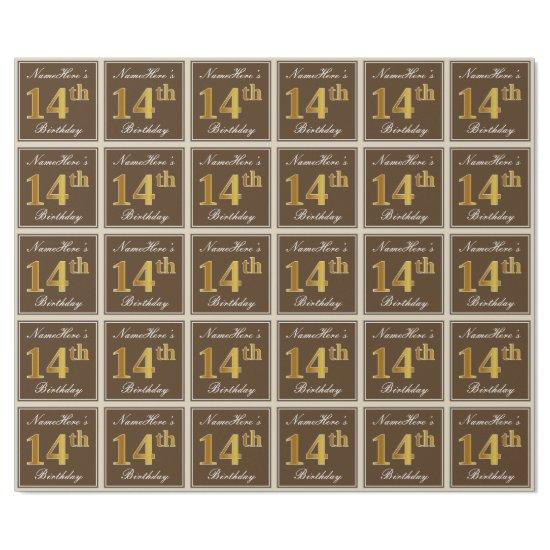 Elegant, Brown, Faux Gold 14th Birthday + Name