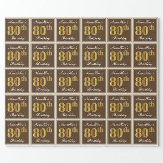 Elegant, Brown, Faux Gold 80th Birthday + Name