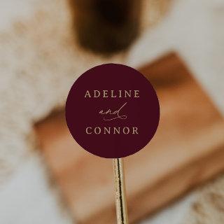 Elegant Burgundy and Gold Calligraphy Wedding Classic Round Sticker