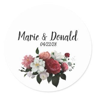 Elegant Burgundy and Pink Flowers Classic Round Sticker