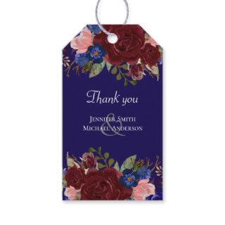 Elegant Burgundy Blue Floral Wedding Budget Gift Tags