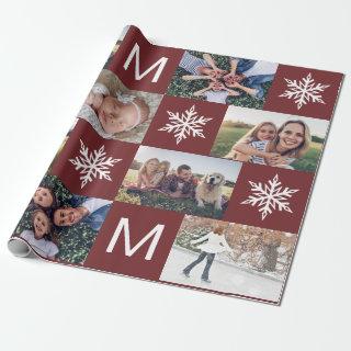 Elegant Burgundy Snowflake Photo Collage Christmas