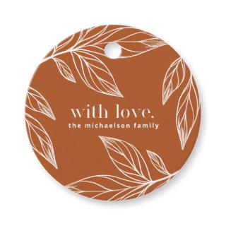 Elegant Burnt Orange Leaves Love with Name Favor Tags