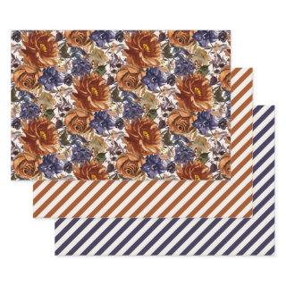 Elegant Burnt Orange Navy Blue Fall Autumn Floral   Sheets