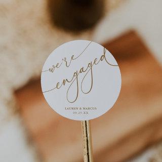 Elegant Calligraphy Engagement Party We're Engaged Classic Round Sticker