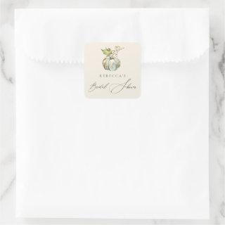 Elegant Calligraphy Fall Pumpkin Bridal Shower Square Sticker