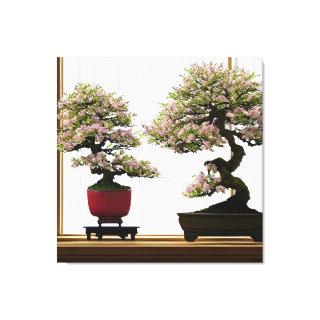 Elegant Cherry Bonsai Trees by Window Canvas Print