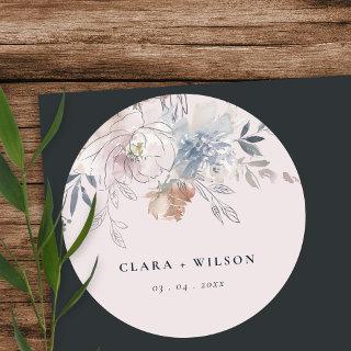 Elegant Chic Blush Watercolor Floral Wedding Classic Round Sticker