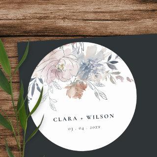Elegant Chic Blush Watercolor Floral Wedding Classic Round Sticker