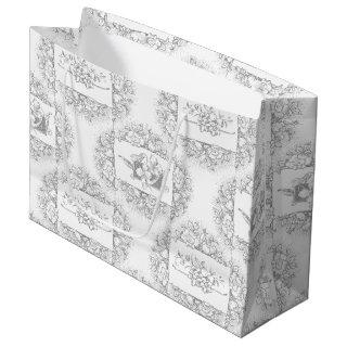 Elegant Chic Gray and White Engraved Floral Large Gift Bag