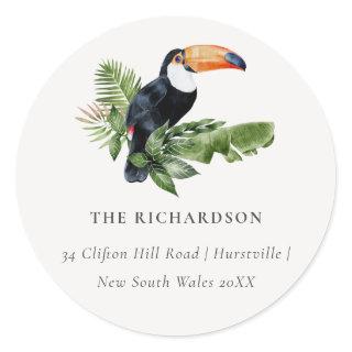 Elegant Chic Tropical Rainforest Toucan Address  Classic Round Sticker