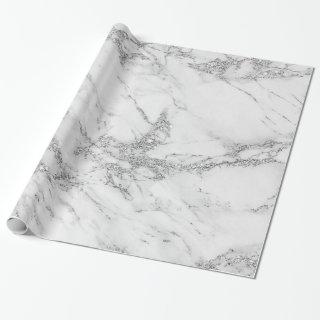 Elegant chic white gray silver glitter marble
