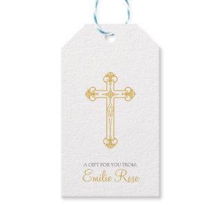 elegant CHRISTENING or BAPTISM  gold cross favor   Gift Tags