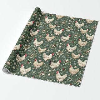 Elegant Christmas Chickens on Holiday Green Wrap